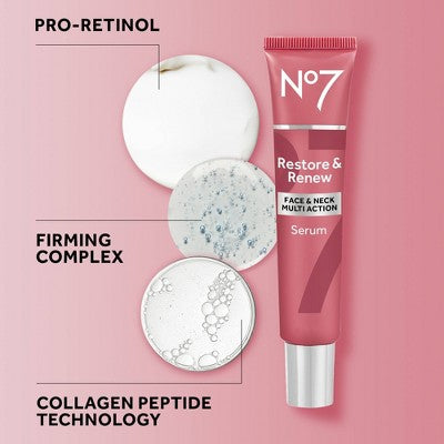 No7 Restore & Renew Multi Action Face & Neck Serum 1.69 fl oz - Imperfect Box