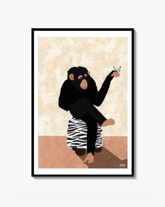 Monkey and Butterfly Poster
