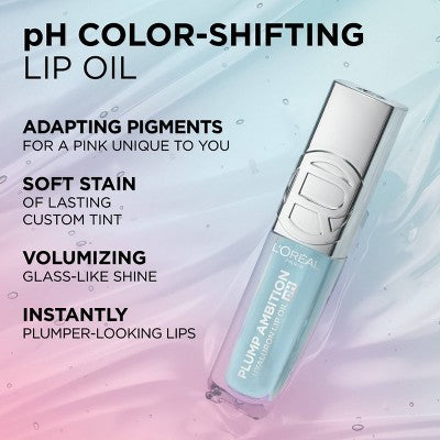 L'Oreal Paris Plump Ambition Hyaluron pH Lip Oil Plumping Lip Gloss 20 pH 0.16 fl oz - Imperfect Container