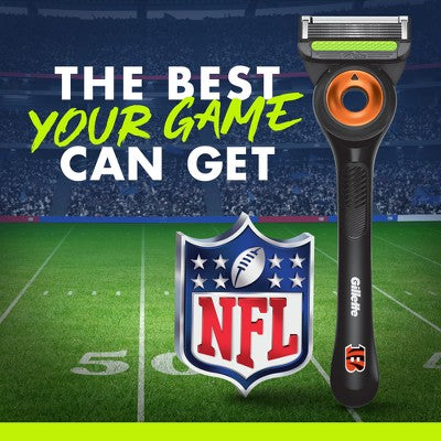 Gillette Labs Mens Special NFL Bengals Edition Shaving Razor with 4 Refills and Magnetic Stand - New