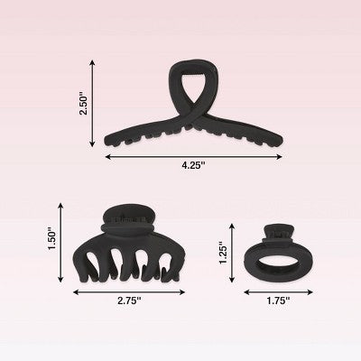 scunci Assorted Styles Claw Clips Matte Black All Hair 3pcs - Imperfect Box