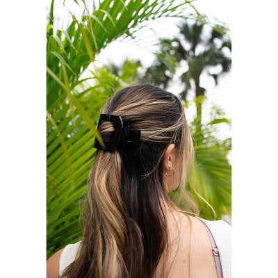 TELETIES Large Flat Square Hair Clip Jet Black - New