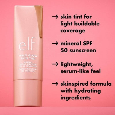 e.l.f. Halo Glow Skin Tint Light Coverage Foundation Mineral SPF 50 1 Fair Neutral 1 fl oz - Imperfect Box