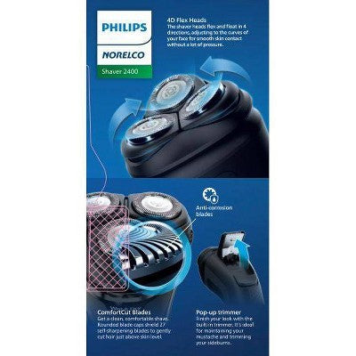 Philips Norelco Wet & Dry Men's Rechargeable Electric Shaver 2400 X3001/90 - Imperfect Box