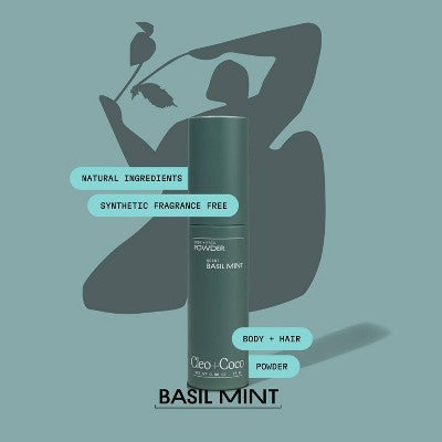 cleo+coco. Body and Hair Antiperspirants and Deodorant Powder Basil Mint 0.88oz - New