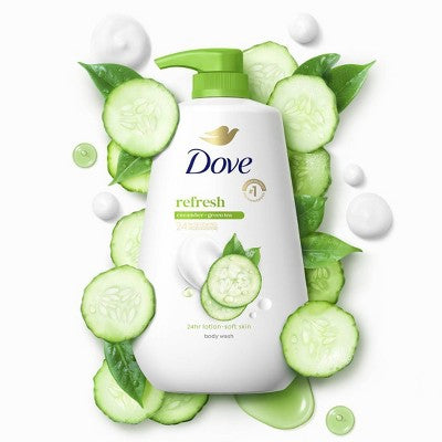 Dove Beauty Refresh Body Wash Pump Cucumber & Green Tea 24hr Lotion-Soft Skin 30.6 fl oz - New