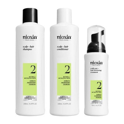 Nioxin System 2 Hair Thickening Natural & Untreated Hair Shampoo & Conditioner Kit 3ct - New