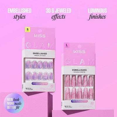 Kiss Glam Embellished Press-On Fake Nails Short Round Celestique 35ct - Imperfect Box