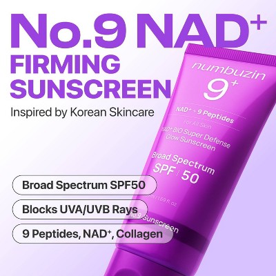 numbuzin No.9 NAD+BIO Super Defense Glow Sunscreen SPF 50 1.69 fl oz - New