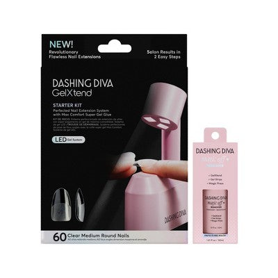 Dashing Diva Gel Xtend Starter Kit Magic Off + Remover Bundle Medium Round 60ct - Imperfect Box