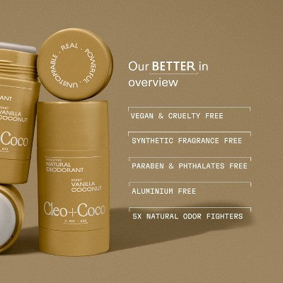 cleo+coco. Body and Hair Antiperspirants and Deodorant Powder Coconut Vanilla 0.88oz - New
