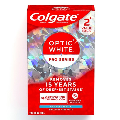 Colgate Optic White Pro Series Express White Teeth Whitening Toothpaste with 5% Hydrogen Peroxide 3oz/2pk - Imperfect Box