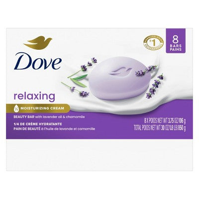 Dove Beauty Relaxing Bar Soaps Lavender Oil & Chamomile 30oz/8pk - Imperfect Box