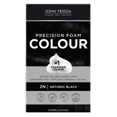 John Frieda Luminous Black Precision Foam Color, Hair Color Foam 2N Natural Black - Imperfect Box