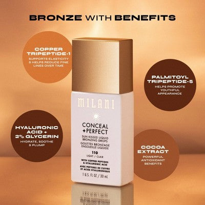 Milani Conceal + Perfect Sun Kiss Bronzing Drops Light 1 fl oz - New