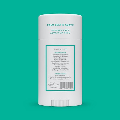 Native Solid Deodorant for Men & Women Palm Leaf & Agave  Aluminum Free 2.65oz - New