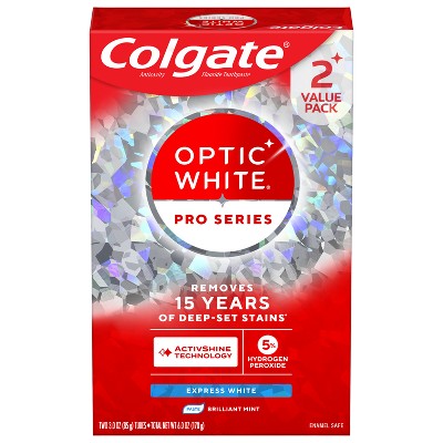 Colgate Optic White Pro Series Express White Teeth Whitening Toothpaste with 5% Hydrogen Peroxide 3oz/2pk - Imperfect Box