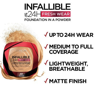 L'Oreal Paris Infallible 24H Fresh Wear Foundation Powder Beige Sand 190 0.31oz - New