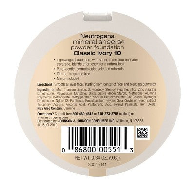 Neutrogena Mineral Sheers Compact Powder Foundation 10 Classic Ivory 0.34oz - Imperfect Container