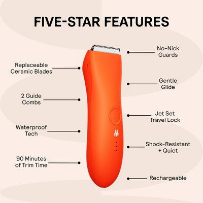 Meridian Trimmer Premium Pubic; Body Hair Trimmer for Men & Women Below-the-Belt Groomer, Ball Trimmer, Bikini Trimmer, Bonus Pouch Blaze - Imperfect Box