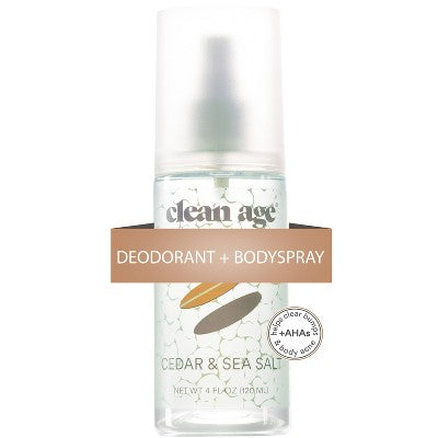 Clean Age Cedar & Sea Salt AHA Deodorant + Body Spray for Teens 4 fl oz - New