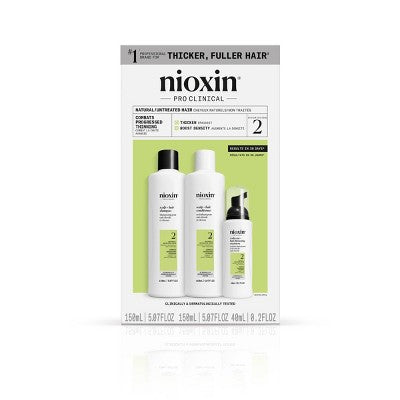 Nioxin System 2 Hair Thickening Natural & Untreated Hair Shampoo & Conditioner Kit 3ct - New