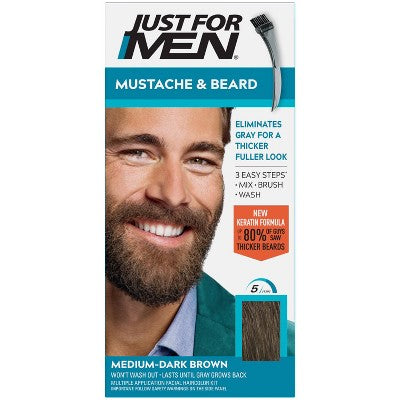 Just For Men Mustache & Beard Coloring for Gray Hair with Brush Included Medium Dark Brown M40 - New