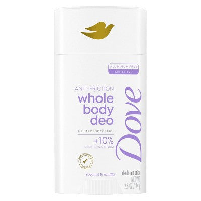 Dove Beauty Whole Body Solid Deodorant Anti-Chafe Stick Coconut & Vanilla 2.6oz - Imperfect Container