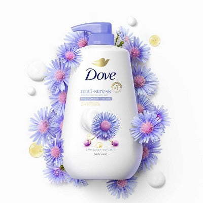 Dove Beauty Anti-Stress Body Wash Pump Blue Chamomile; Oat Milk 24hr Lotion-Soft Skin 30.6 fl oz - Imperfect Container