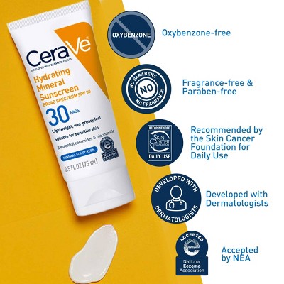 CeraVe Hydrating Mineral Face Sunscreen Lotion & SPF 30 2.5oz - Imperfect Box