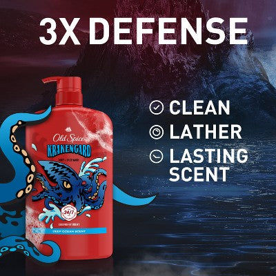 Old Spice Krakenguard Body+Face Wash  Deep Ocean Scent 33.4 fl - New