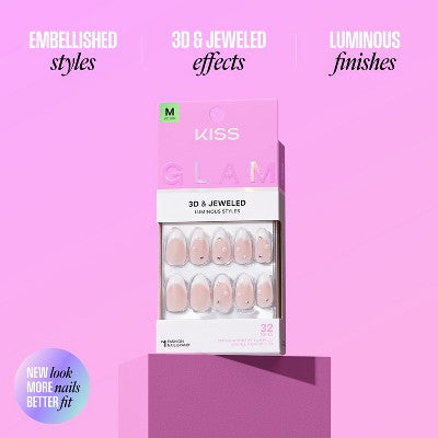 Kiss Glam Jeweled Press-On Fake Nails Medium Almond Breeze of Bliss 35ct - Imperfect Box