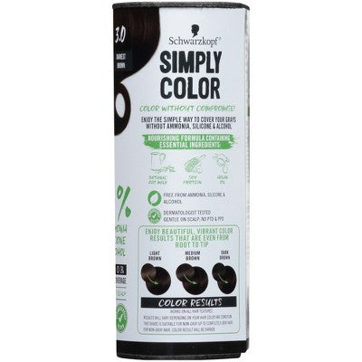 Schwarzkopf Simply Color Hair Color 3.0 Darkest Brown 5.7 fl oz - Imperfect Box
