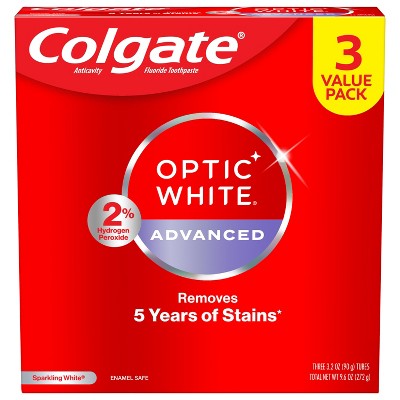 Colgate Optic White Whitening Toothpaste Sparkling White 3.2oz/3pk - Missing Box