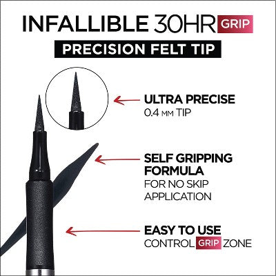 L'Oreal Paris Infallible Grip Precision Felt Tip Waterproof Eyeliner 610 Gray 0.034 fl oz - Imperfect Box