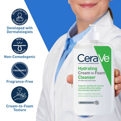 CeraVe Hydrating Cream-to-Foam Face Wash with Hyaluronic Acid 16 fl oz - Small Amount Missing