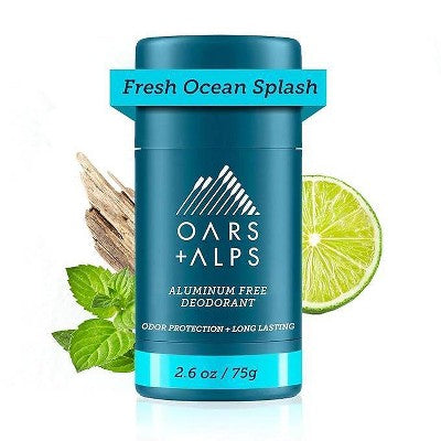 OARS + ALPS Mens Roll-On Natural Deodorant Fresh Ocean Splash Aluminum-Free 2.6oz - New
