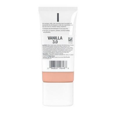 Neutrogena Clear Coverage Flawless Matte Color Correcting Cream, Full-Coverage 3.0 Vanilla - New