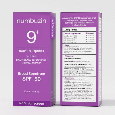 numbuzin No.9 NAD+BIO Super Defense Glow Sunscreen SPF 50 1.69 fl oz - New