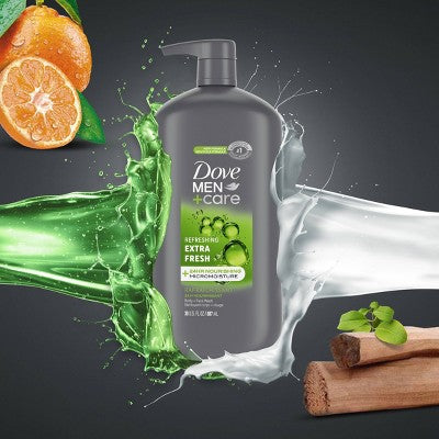 Dove Men+Care Extra Fresh Refreshing Body &Face Wash Pump 30 fl oz - Imperfect container
