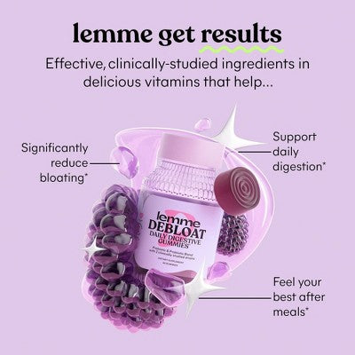 Lemme Debloat Pre + Probiotic Gummies Bloat Support & Digestion Blackberry Flavor 60ct - New