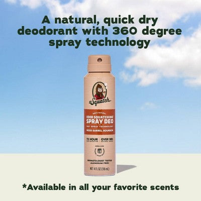 DR. SQUATCH Men's Deodorant Spray Natural Wood Barrel Bourbon 4 fl oz - New