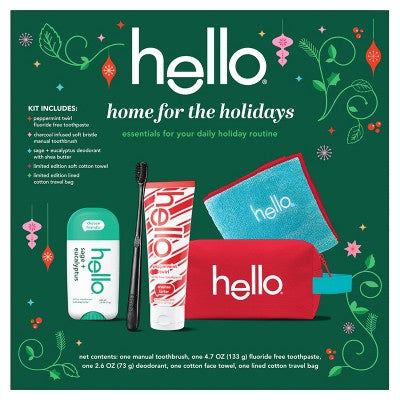 hello Holiday Home for the Holidays Toothpaste and Deodorant Travel Toiletry Bag Kit 5pc - New