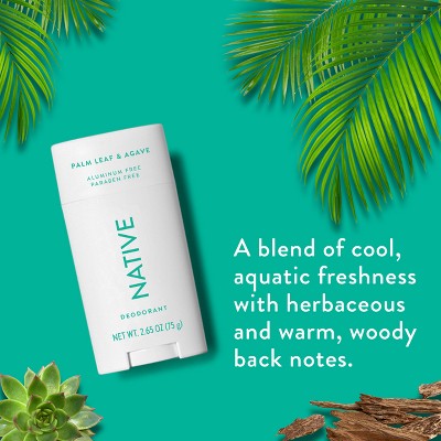 Native Solid Deodorant for Men & Women Palm Leaf & Agave  Aluminum Free 2.65oz - New
