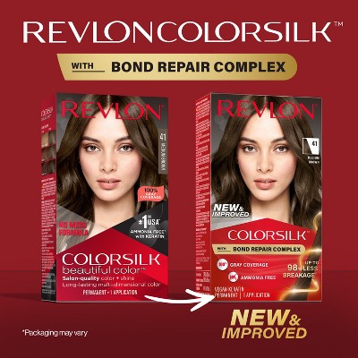 Revlon ColorSilk Permanent Hair Color with Bond Repair Complex 41 Medium Brown 4.4 fl oz - Imperfect Box