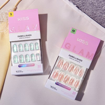Kiss Glam Embellished Press-On Fake Nails Short Round Celestique 35ct - Imperfect Box