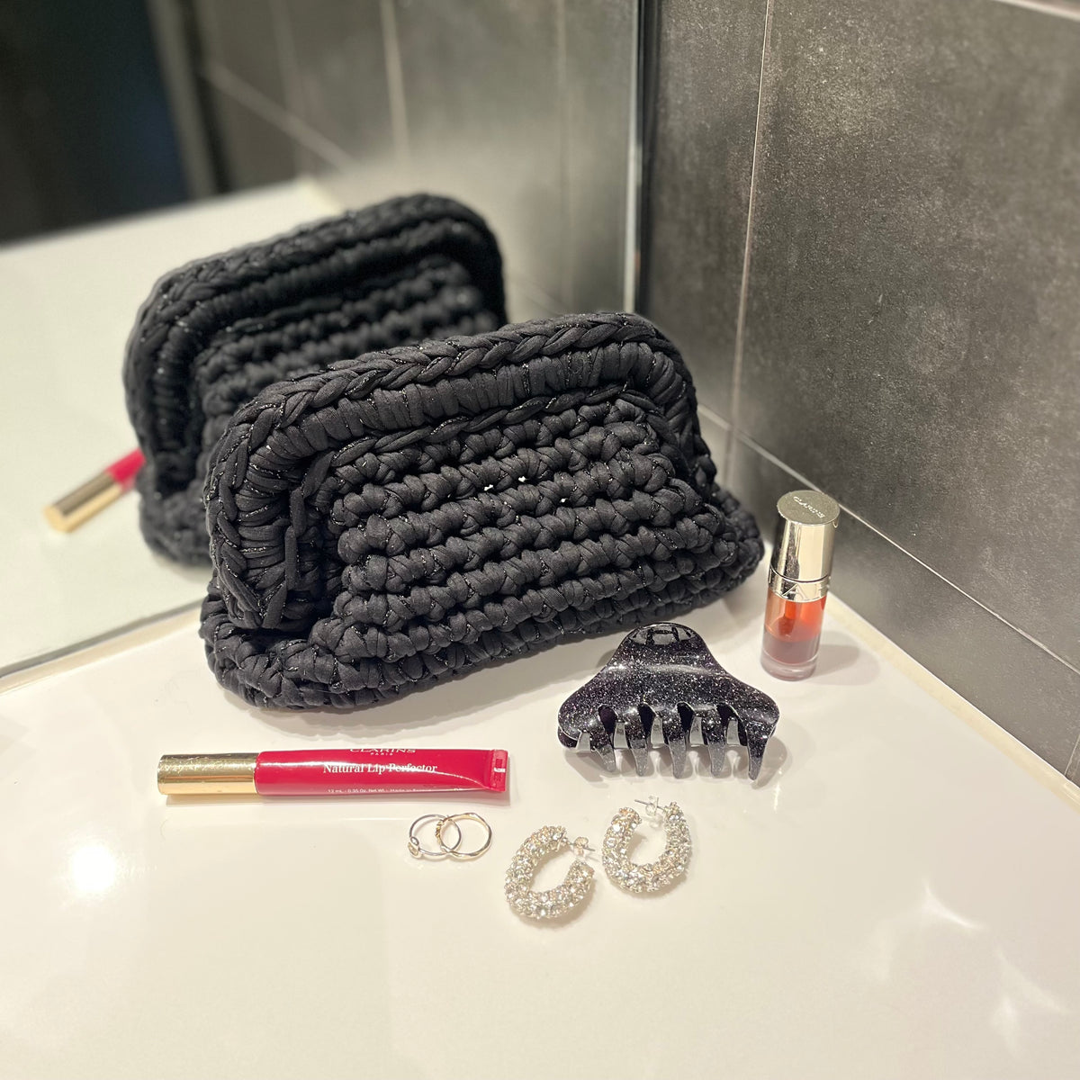 Clutch Svart glitter