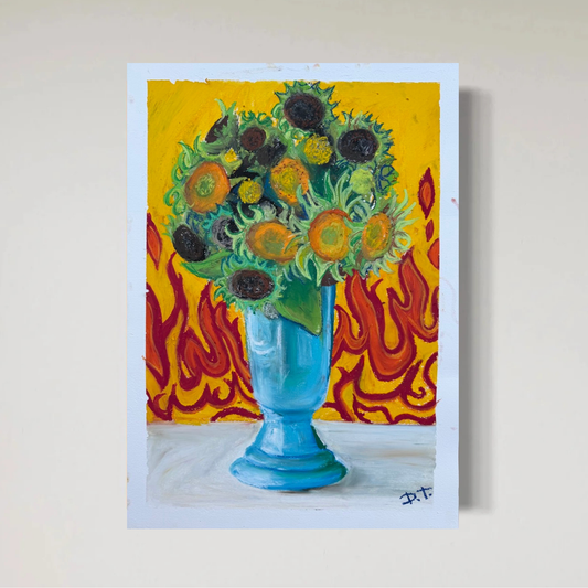 “Sunflowers” Oljepastell Original Målning