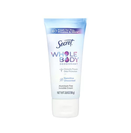 Secret Whole Body Deodorant Unscented Invisible Cream 3oz - New